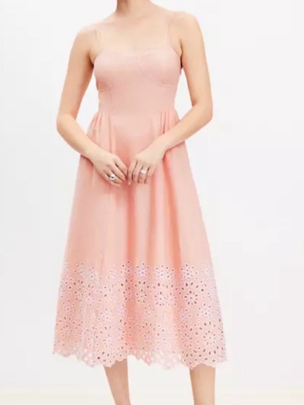 LOFT Blush Pink Eyelet-Hem Midi Sundress